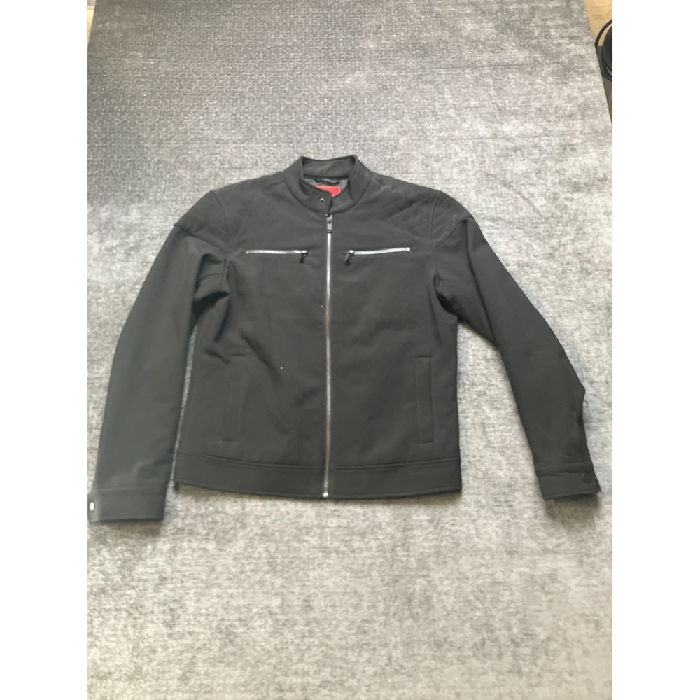 GUESS Moto Jacket Men Medium Black Lined Quilted Shoulder Biker Full Zip Outdoor